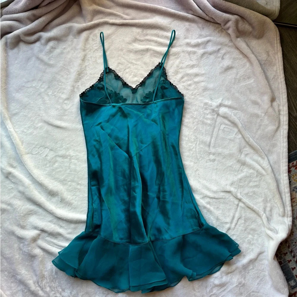 Vintage from the 90’s Victoria’s Secret teal turquoise and black Slip Dress - Picture 5 of 5